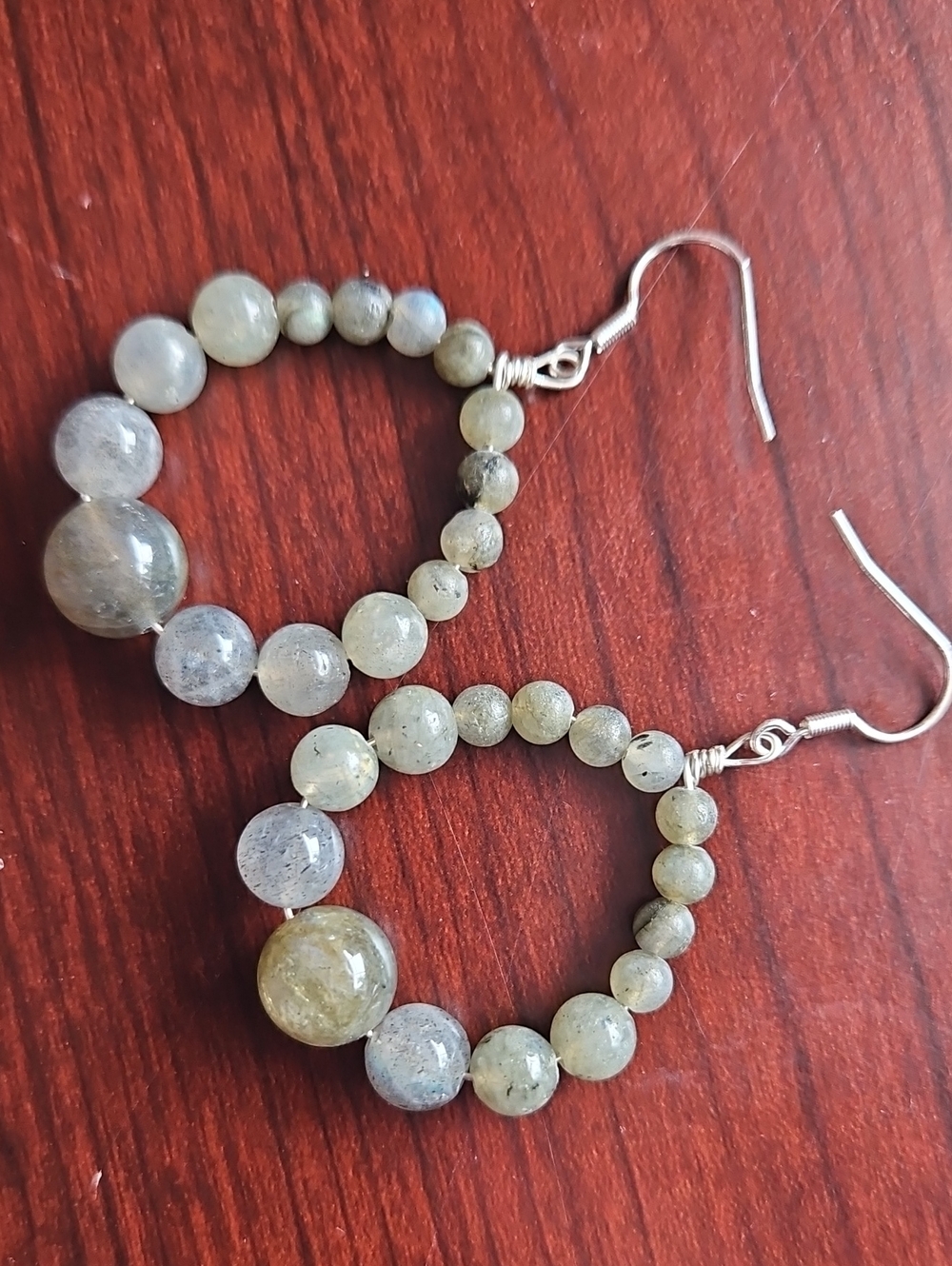 Handmade Labradorite Beaded Hoop Earrings - Women Jewelry